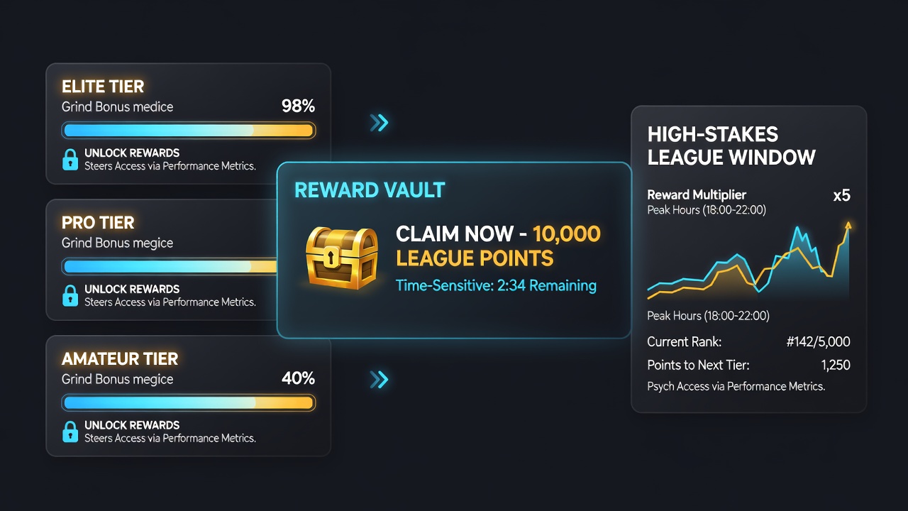 User flow diagram of reward access in a sports betting mobile app during peak league activity