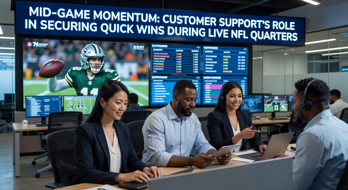NFL players clashing on the field during a tense live quarter, with digital odds overlays highlighting rapid momentum shifts