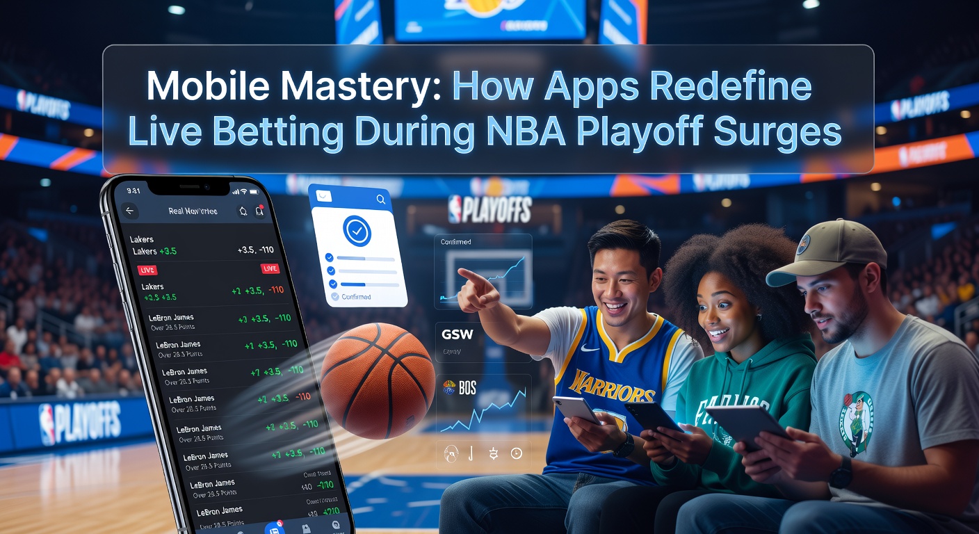 Smartphone screen displaying live NBA playoff betting odds on a mobile app, with real-time score updates and bet slip visible