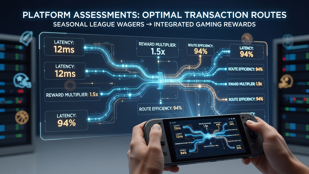 Platform assessment dashboard displaying transaction flow mappings between league wagers and gaming rewards in mobile interfaces