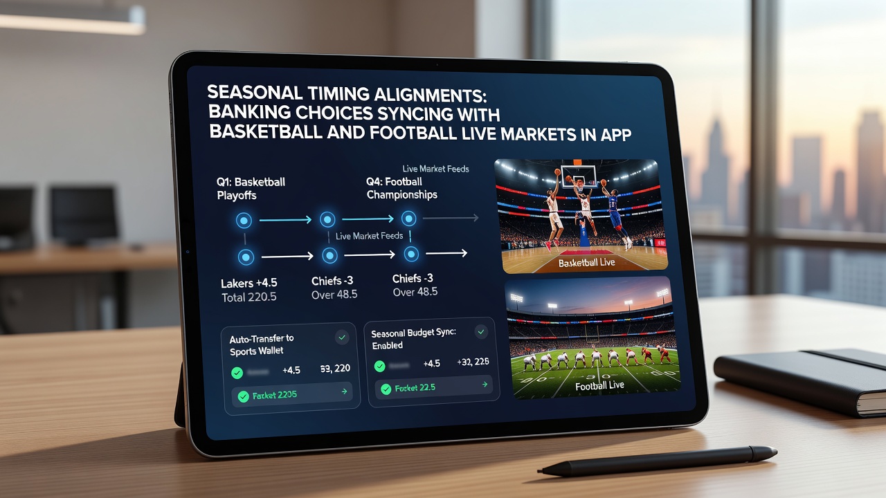 Dashboard view of synced banking and live market data for football and basketball applications